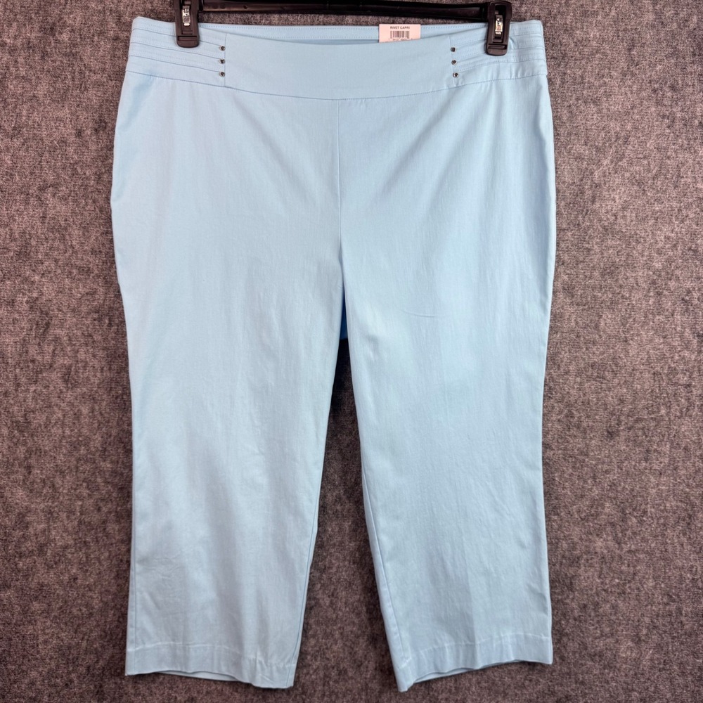 JM Collection Plus Size 2X Rivet Capri Pants Blue Riviera Tummy Control New